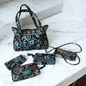 Vera Bradley Paisley Shoulder Bag Purse Wallet Checkbook Makeup crossbody 5 pc